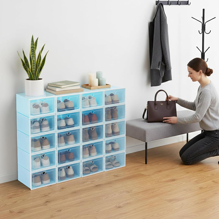 Schuhkarton 20er Set – Schuhbox Klappdeckel mit transparentem Fenster, stapelbar für 23×33×14 cm Sne
