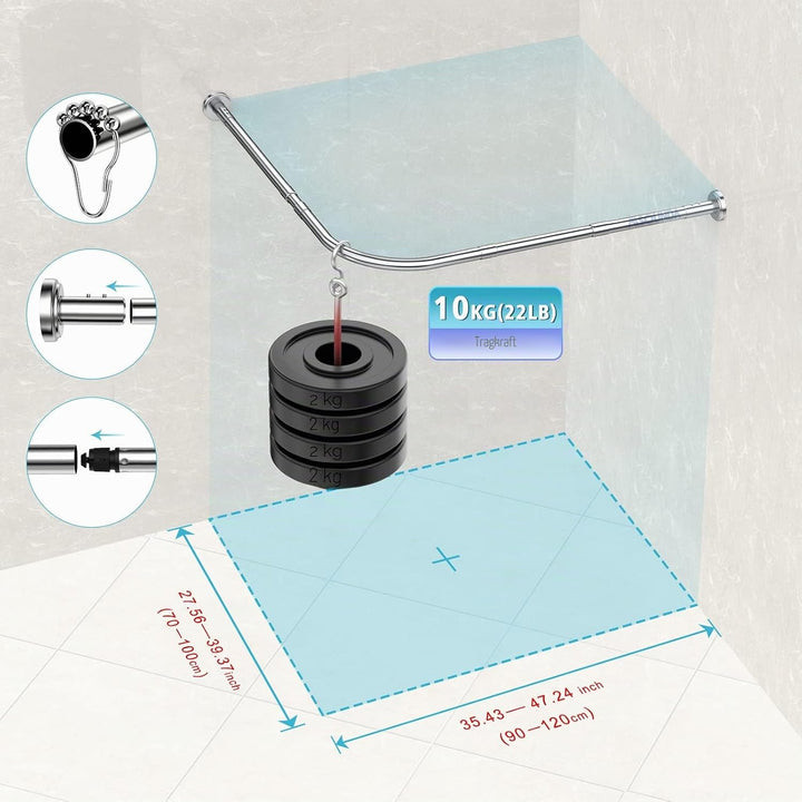 Misounda Duschvorhangstange L Form Ohne Bohren Ecke Halterung 70-100 x 90-120 cm - Duschstange Für D