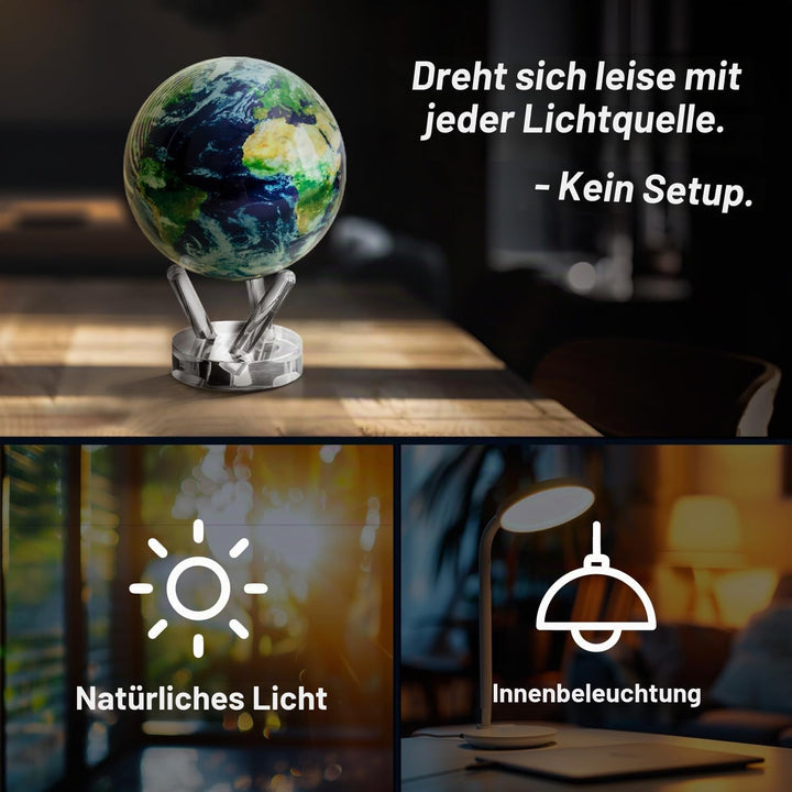 MOVA Globus Weltraumserie Erde mit Wolken 6" mit Sockel, solarbetriebener rotierender Globus, einzig