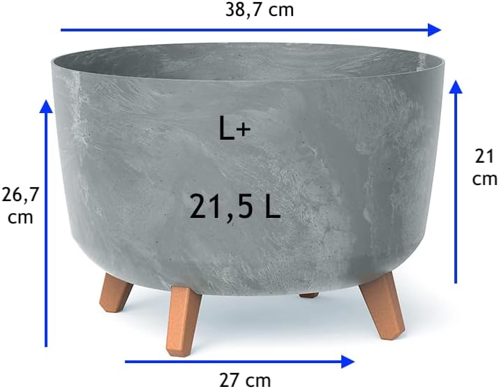 MELTOM Blumentopf Schale mit Füssen Einsatz Blumenschale Kräutertopf Übertopf, 39 cm x 27 cm (Beton