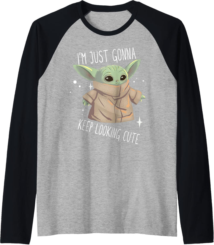 Star Wars Mandalorian The Child Cartoon Keep Looking Cute Raglan