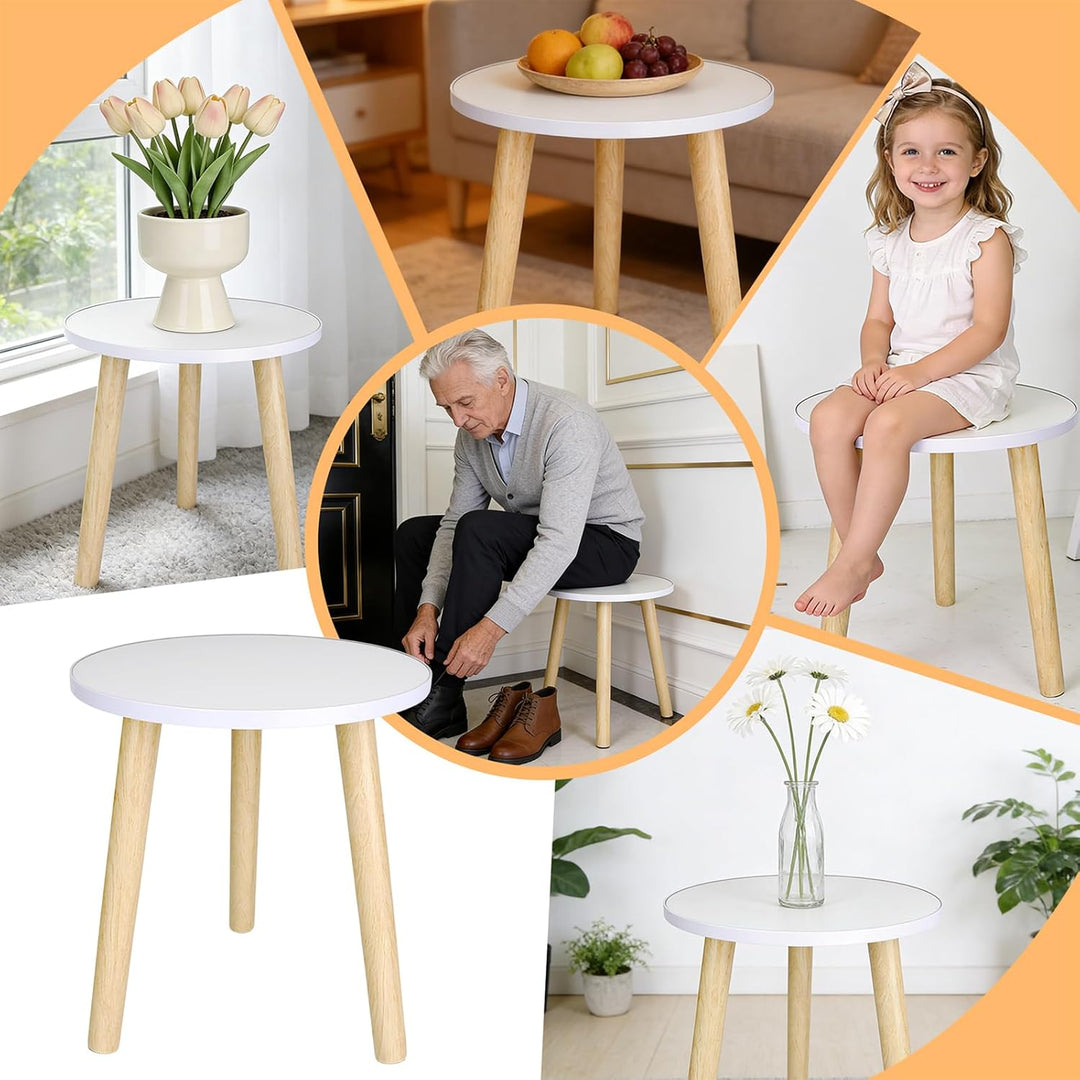 Blumenständer Holz, Runder Pflanzenständer Hoch, Blumenhocker mit Drei Beinen ，Weiss Blumenständer R