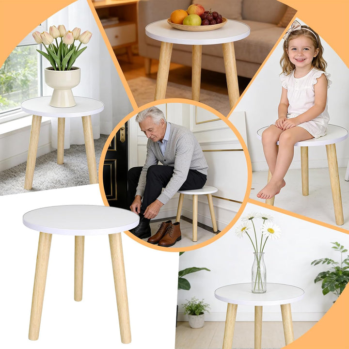 Blumenständer Holz, Runder Pflanzenständer Hoch, Blumenhocker mit Drei Beinen ，Weiss Blumenständer R