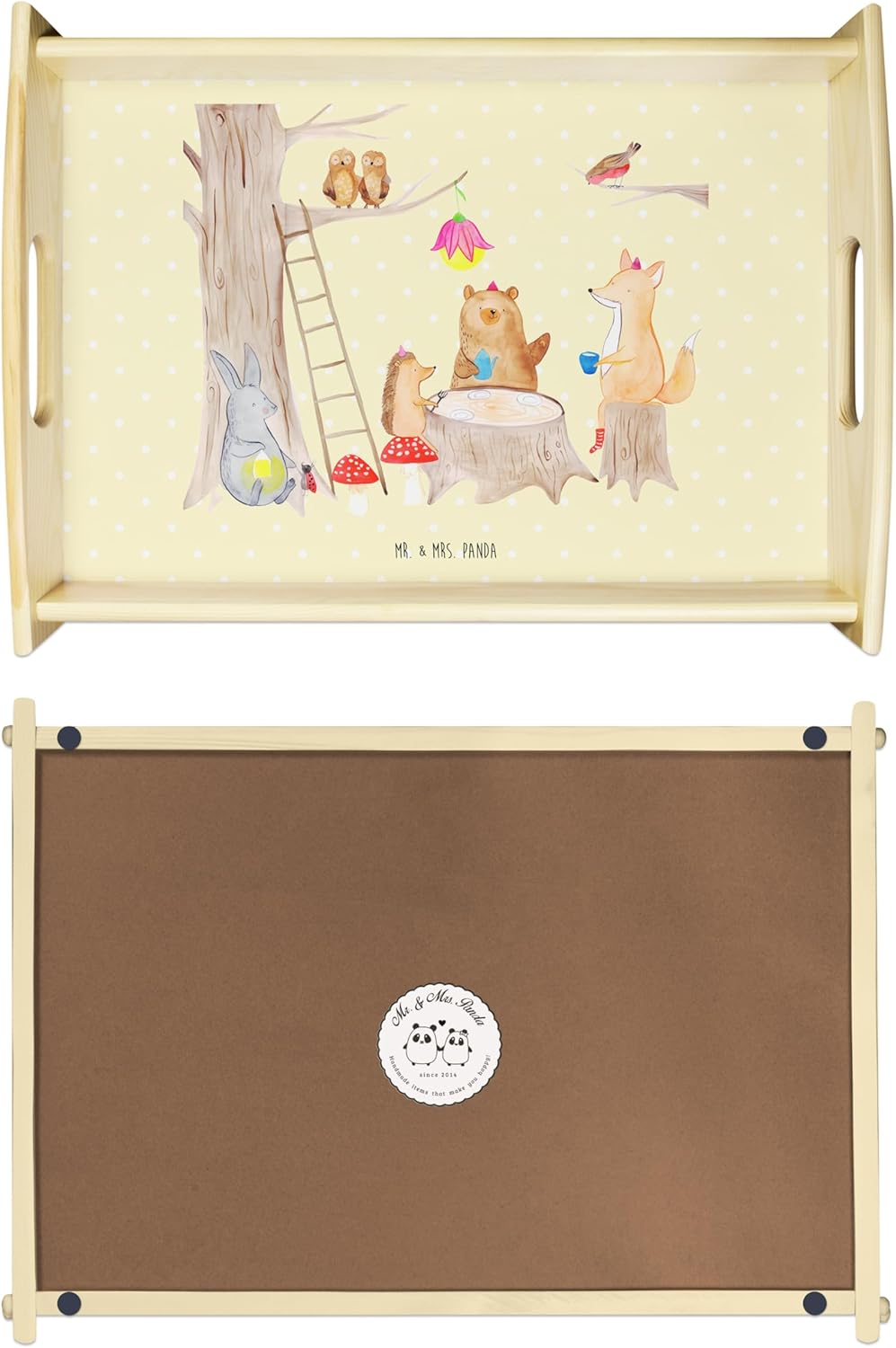 Mr. &amp; Mrs. Panda tablett aus Holz Waldtiere Picknick - Geschenk, sofatablett, Fuchs, Serviertablett,