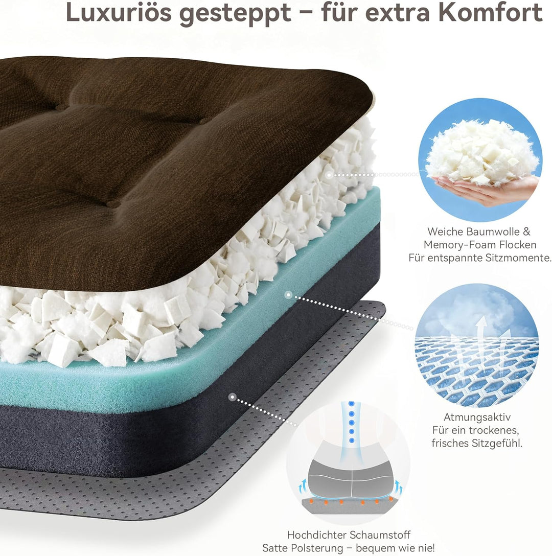 Codi Sitzkissen 40x40×8 cm 4er Set, Extra Dicke, Bequeme Stuhlkissen mit wasserabweisendem Bezug – W