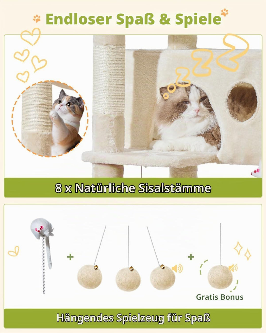 Taoqimiao 193CM Kratzbaum Gross XXL, Katzenbaum Katzenbaum Grosse Katzen Stabil Katzenkratzbaum mit
