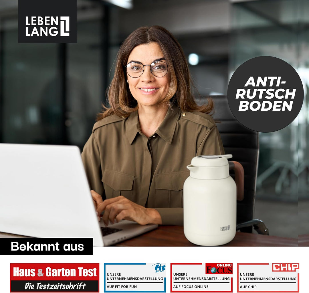 LEBENLANG Thermoskanne 1,5L Keramikbeschichtung - Inkl. Teesieb I 24h Heiss I Kaffeekanne Kaffee &amp; T