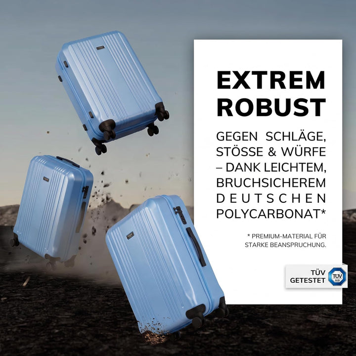 FERGÉ 3er Kofferset Hartschale Gepäckset mit 4 Doppelrollen &amp; TSA Schloss Sky-blue, Sky-blue
