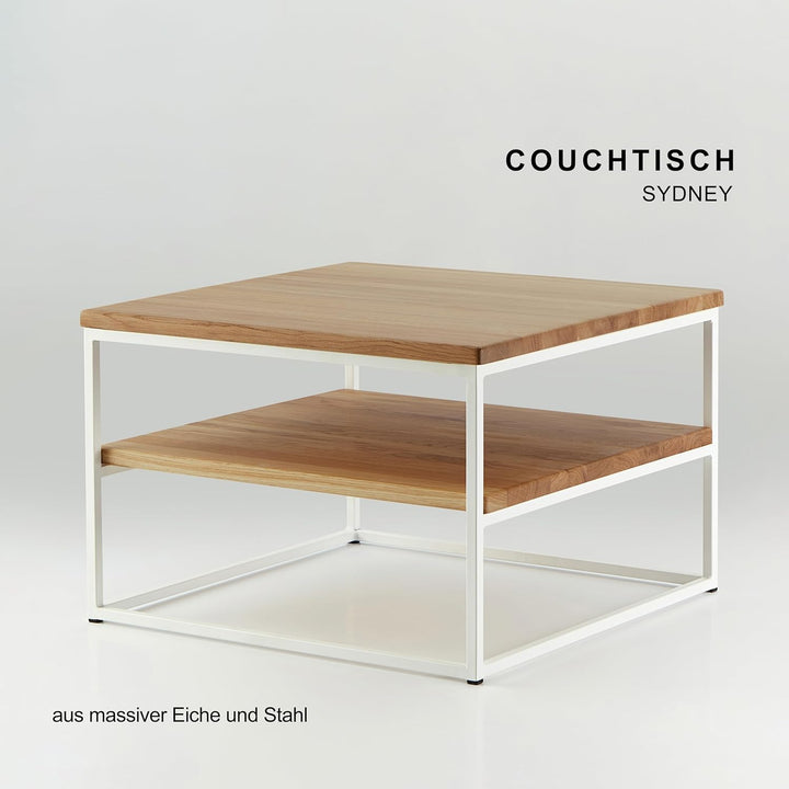 1 Original BestLoft® Couchtisch Boston Beistelltisch Industriedesign Loft (Eiche Hell + Gestell Weis