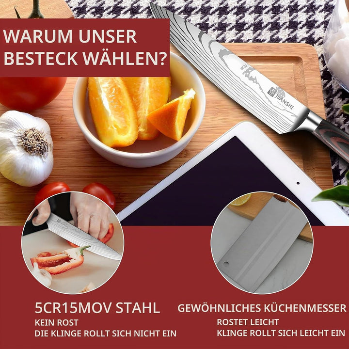 JUANSHI® Kochmesser 20 cm, Japanisches Küchenmesser, Edelstahl A-chef-20cm, A-chef-20cm