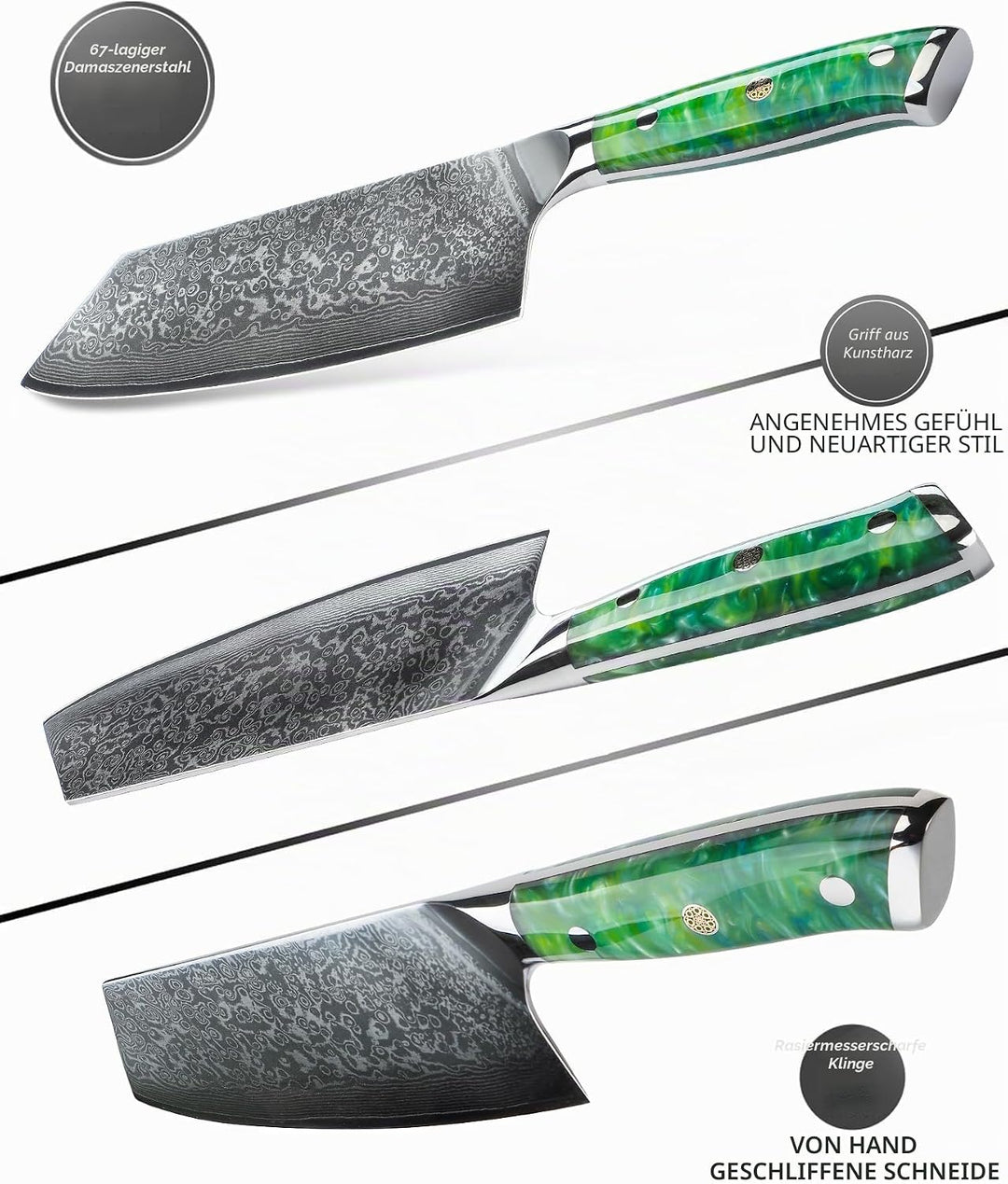 Nakiri Messer 19 cm Profi Küchenmesser Damastmesser, Xuan Serie, VG10 Damaskus Stahl Küchenmesser mi