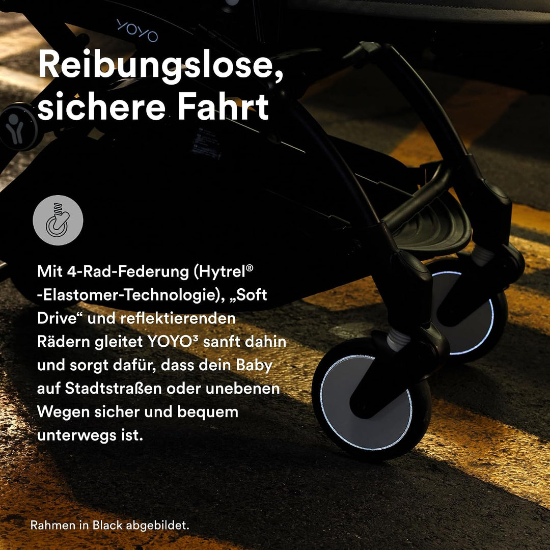 Stokke YOYO3 Kinderwagen ab 6 Monaten - Inklusive weissem Rahmen, Schwarzem Sitzkissen + Verdeck - B