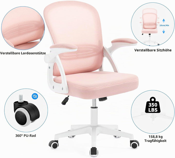 Fizzin Ergonomischer Bürostuhl Rosa Schreibtischstuhl, 150 kg, Rosa