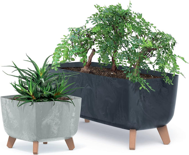 MELTOM Blumentopf Beton Optik Schale mit Füssen Blumenkasten mit Einsatz Pflanzgefäss, 57 cm x 23 cm