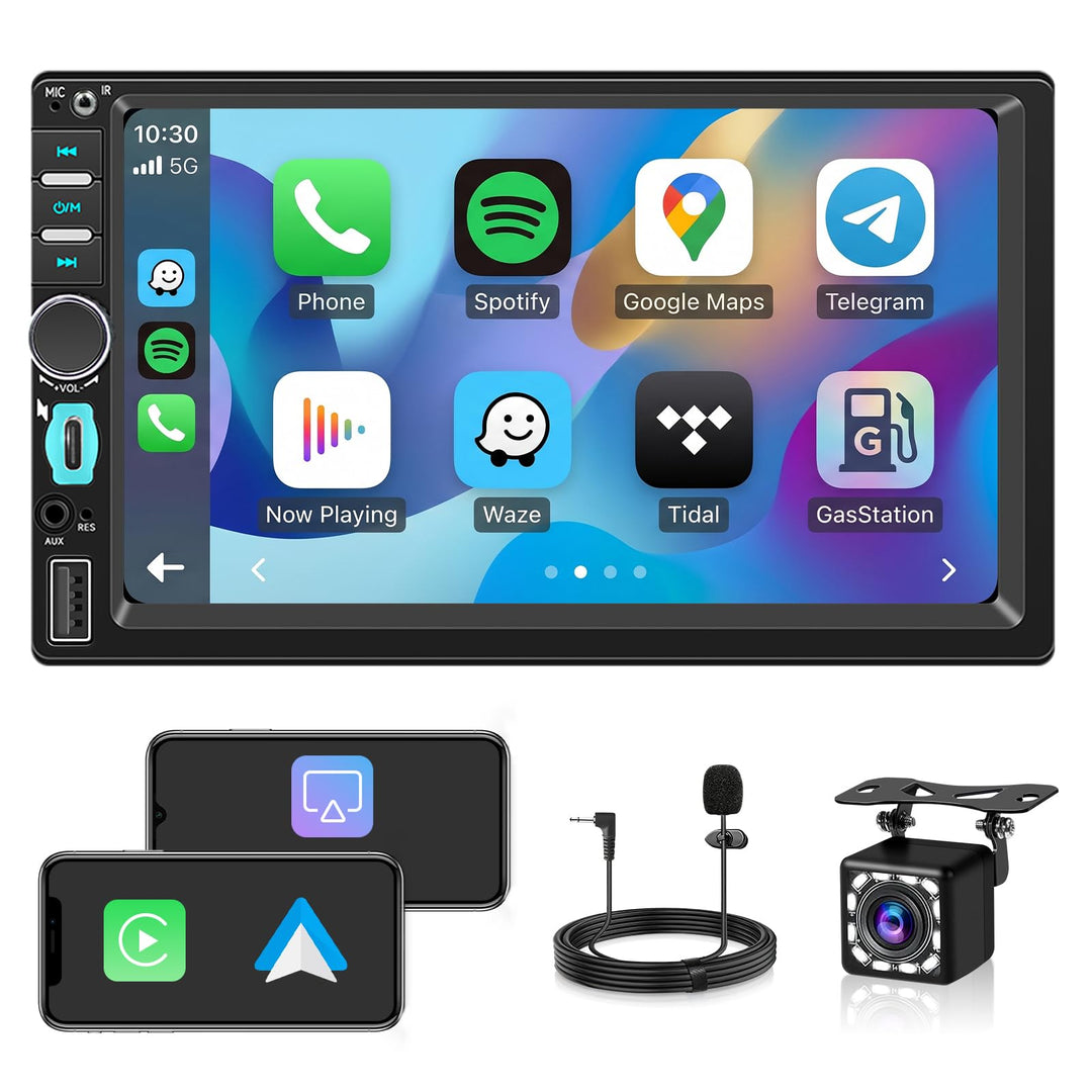 1 DIN Autoradio mit Bildschirm, Wireless CarPlay &amp; Android Auto 7, 7