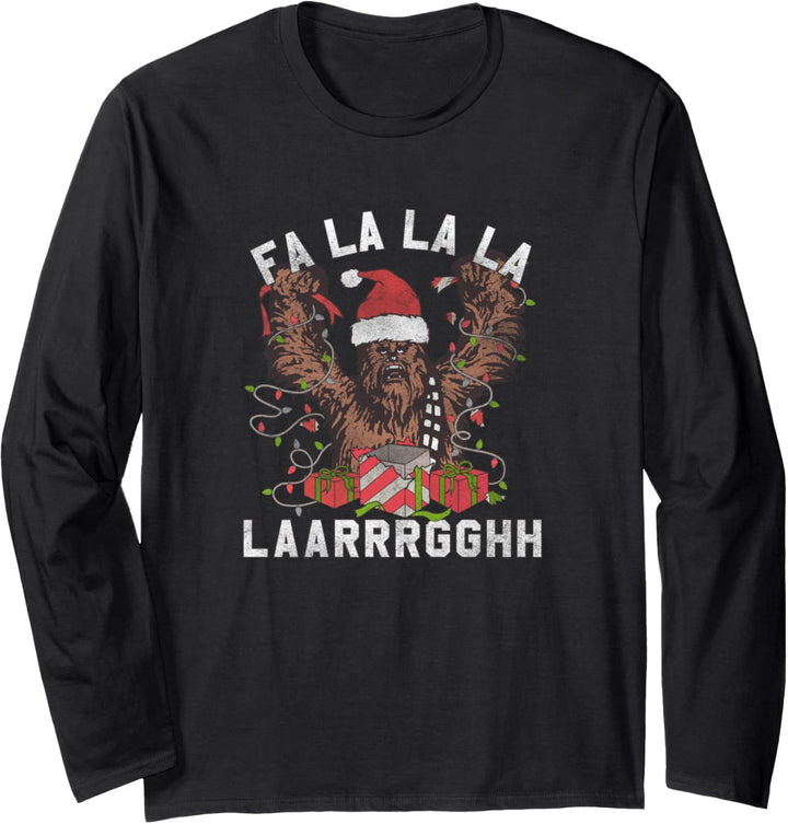 Star Wars Christmas Chewbacca Lights &amp; Presents Fa La La Langarmshirt