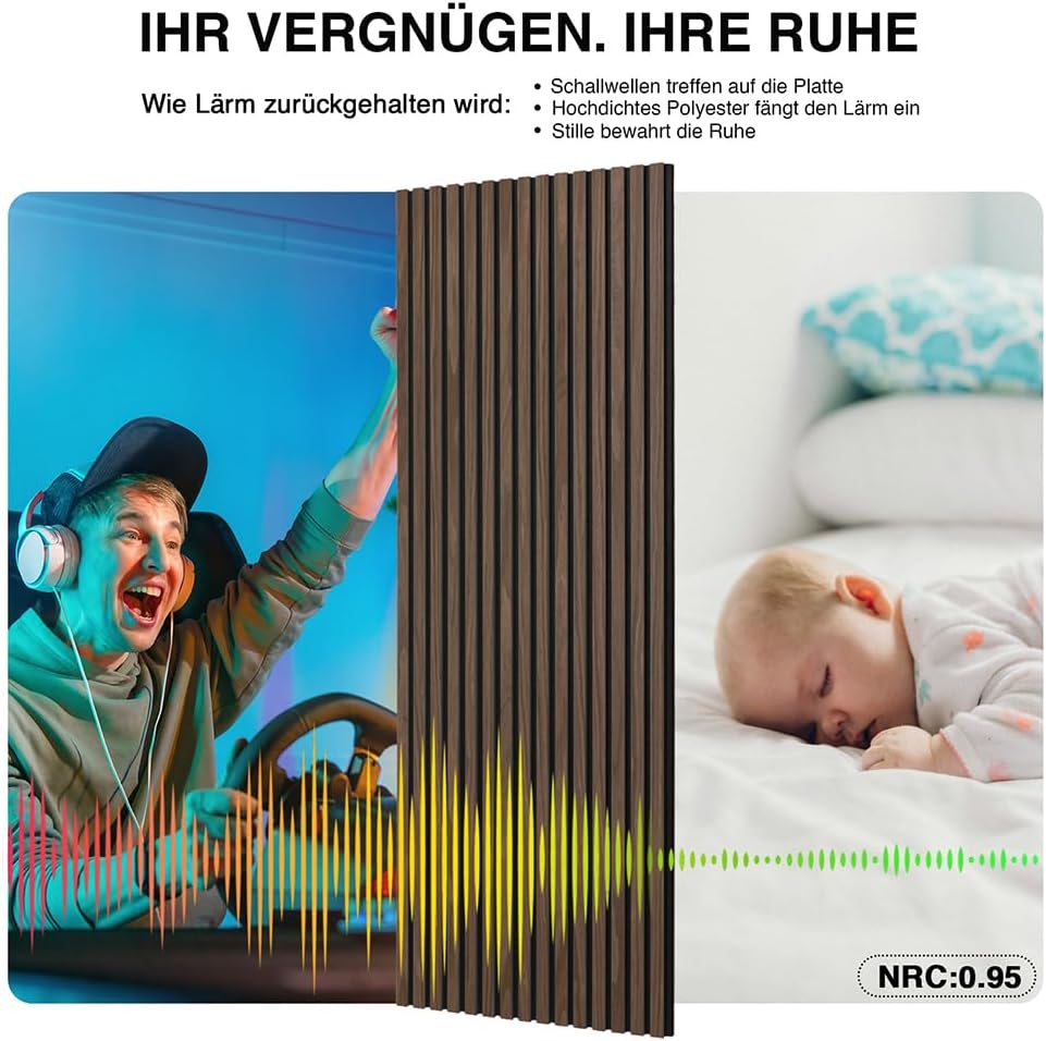 Faltbar Akustikpaneele Holz 240x60cm-3 Stück(4,32m²) Wandpaneele mit Holzfurnier Holzpaneele Wand Ac