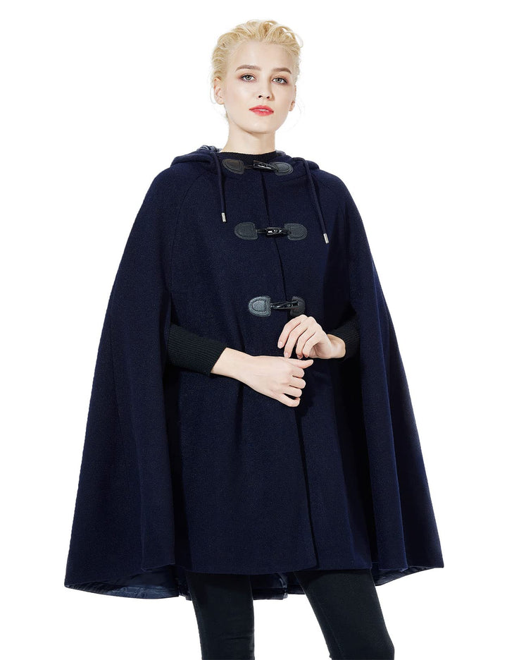 BEAUTELICATE Umhang Mit Kapuze Damen Wollmischung Poncho Winter Mantel Knie Länge Cape Karneval Kost