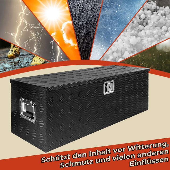 Trucky Deichselbox Schwarz Werkzeugkasten Truckbox Alu Box Anhänger Kiste mit Deckel Abschliessbar A