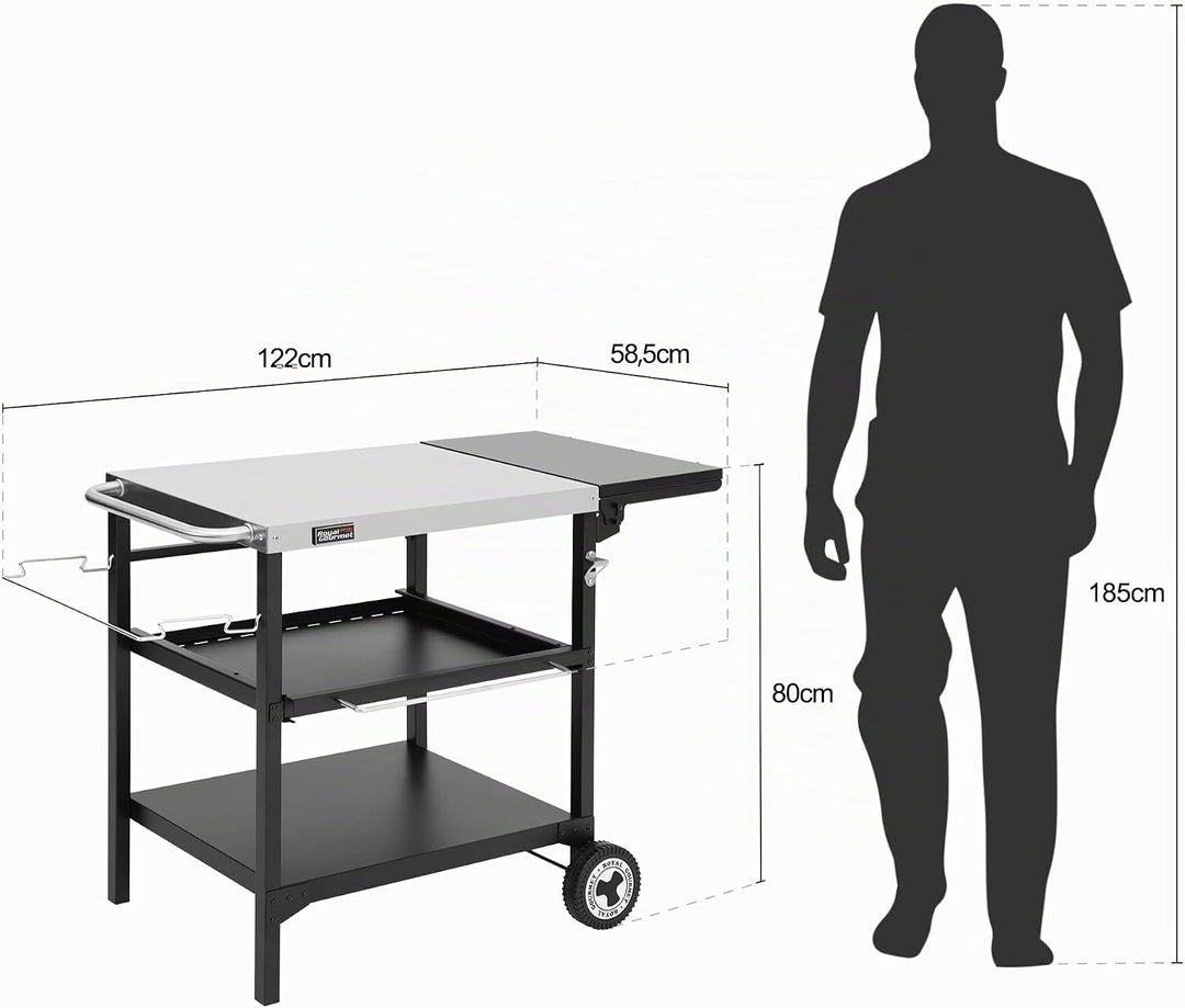 Royal Gourmet Outdoor Grilltisch, 3-Etagen Servierwagen mit 70 x 50 cm Edelstahl Tischplatte und 30