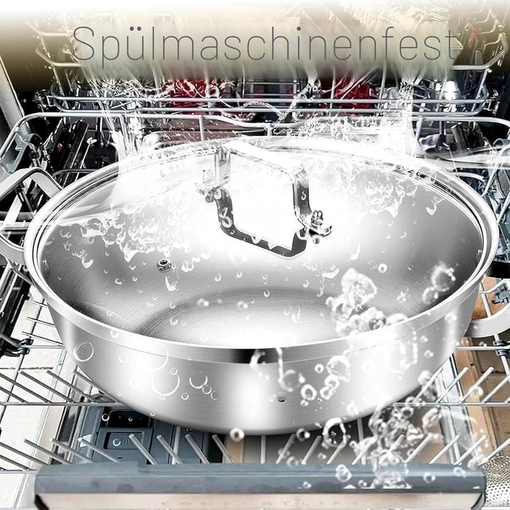 Edelstahltopf 35 cm,6.5L,Grosse Edelstahlkochgeschirr – Stark Robuste Suppe Topf,Dreischicht-Boden &amp;