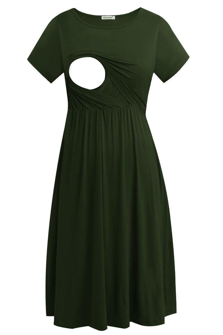 Smallshow Damen Lässiges Kurzarm Stillkleid Umstandskleid für Stillen, Armeegr&amp;