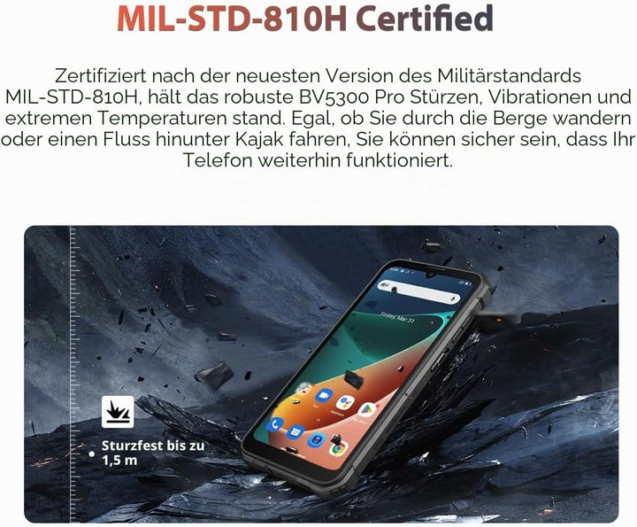 Blackview Outdoor Handy Ohne Vertrag BV5300 PRO, ArcSoft® 13MP+8MP, 7GB+64GB(1TB Erweiterung), 3 Kar