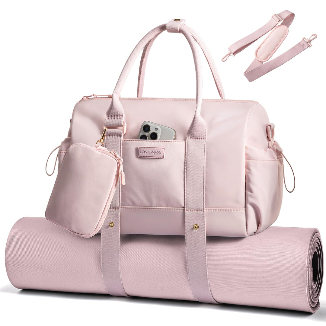 LOVEVOOK Sporttasche Damen, Kleine Reisetasche, Kliniktasche Geburt Rosa 14,5 Zoll – 2er-Set, Rosa 1