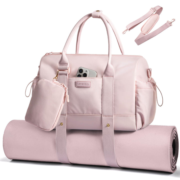 LOVEVOOK Sporttasche Damen, Kleine Reisetasche, Kliniktasche Geburt Rosa 14,5 Zoll – 2er-Set, Rosa 1