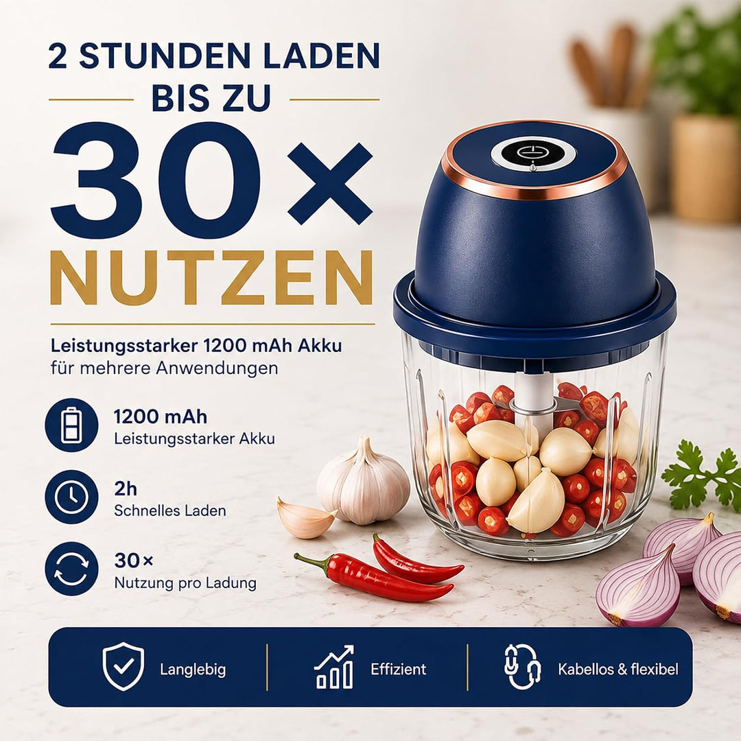 Elektrischer Zerkleinerer 350ml, USB-C, 6 Klingen für Fleisch &amp; Gemüse
