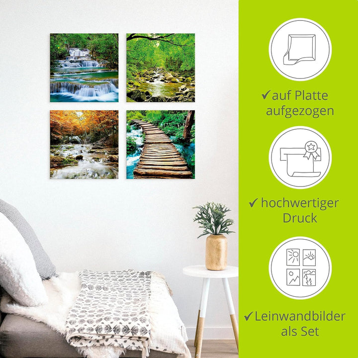 ARTLAND Leinwandbilder auf Holz Wandbild Bild Set 4 teilig je 30x30 cm Quadratisch Landschaft Gewäss
