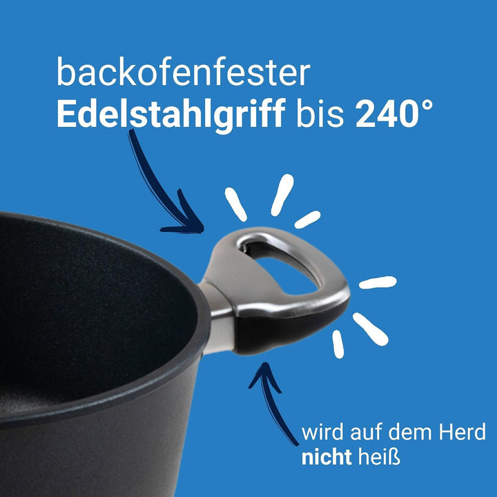 Harecker Bräterpfanne 26cm Ø aus Aluguss mit Seitengriffen | PFOA-freie Antihaftbeschichtung | für I