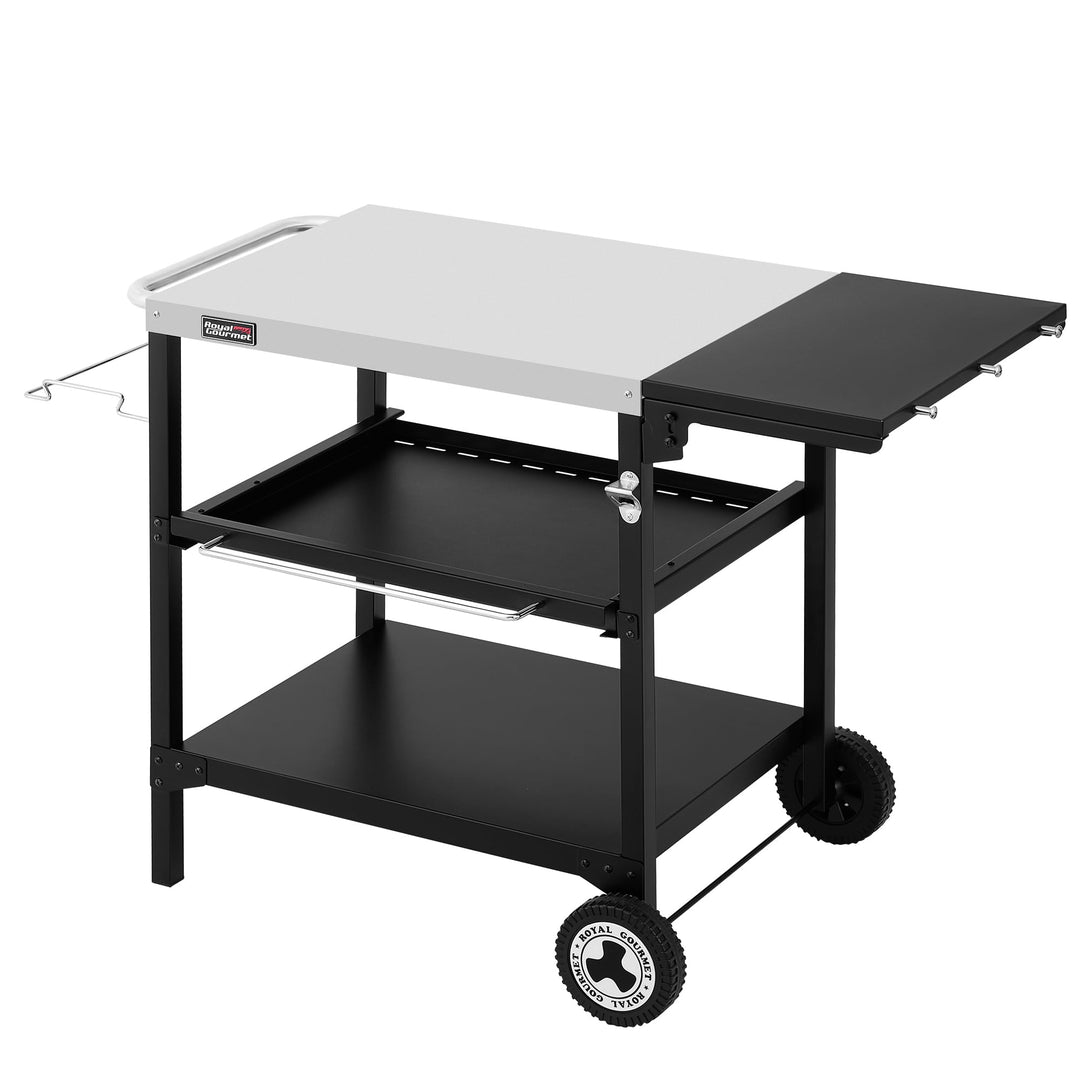 Royal Gourmet Outdoor Grilltisch, 3-Etagen Servierwagen mit 70 x 50 cm Edelstahl Tischplatte und 30