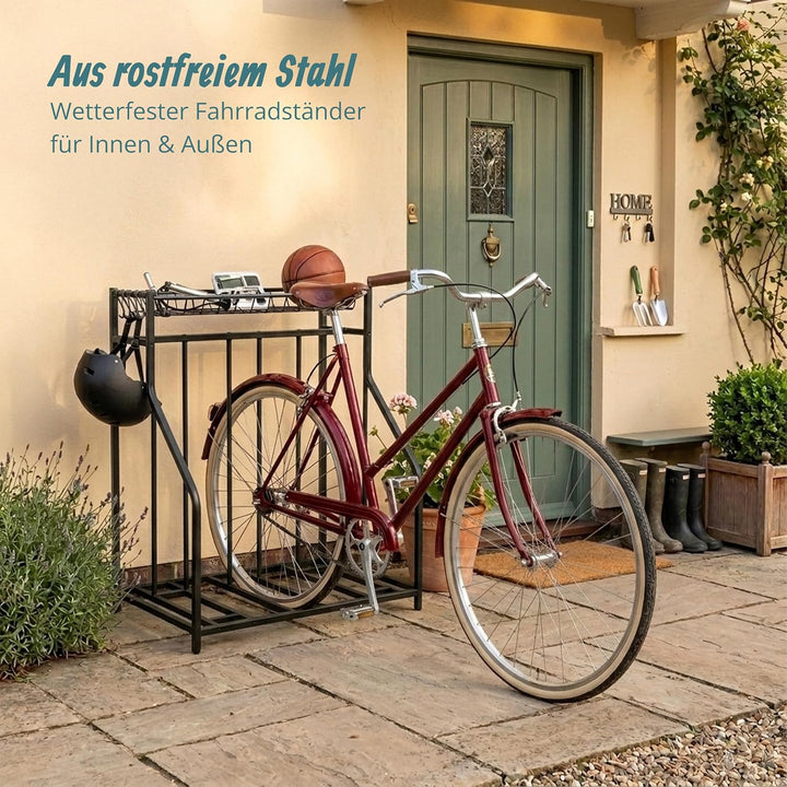 Relaxdays Fahrradständer Boden, 3 Fahrräder, Flexible Reifenbreite, schwarz Schwarz 103.5 x 91 x 55