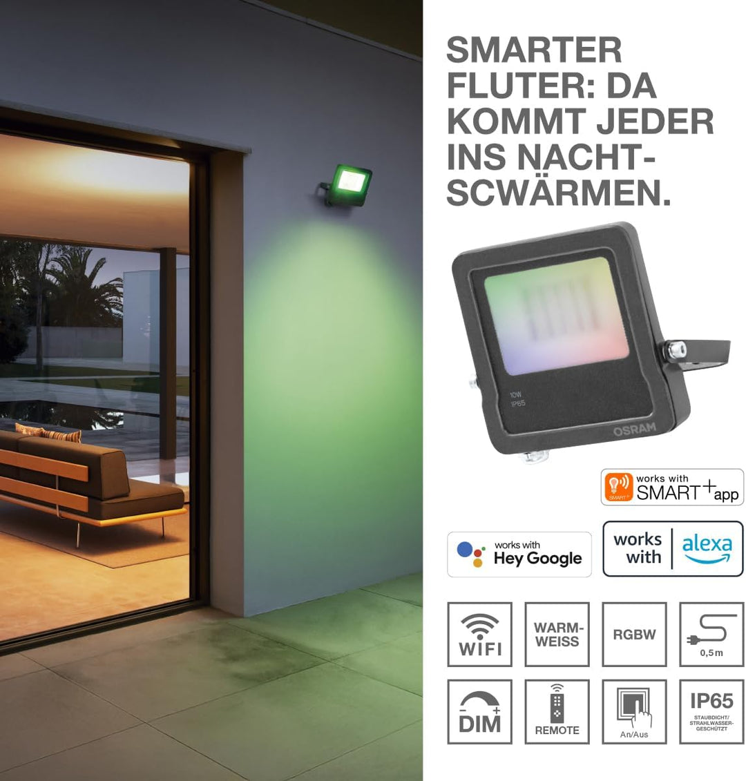 LEDVANCE SMART+ WIFI FLOOD AUTO CAM 20cm - LED Fluter mit Bewegungs- und Tageslichtsensor, HD-Kamera