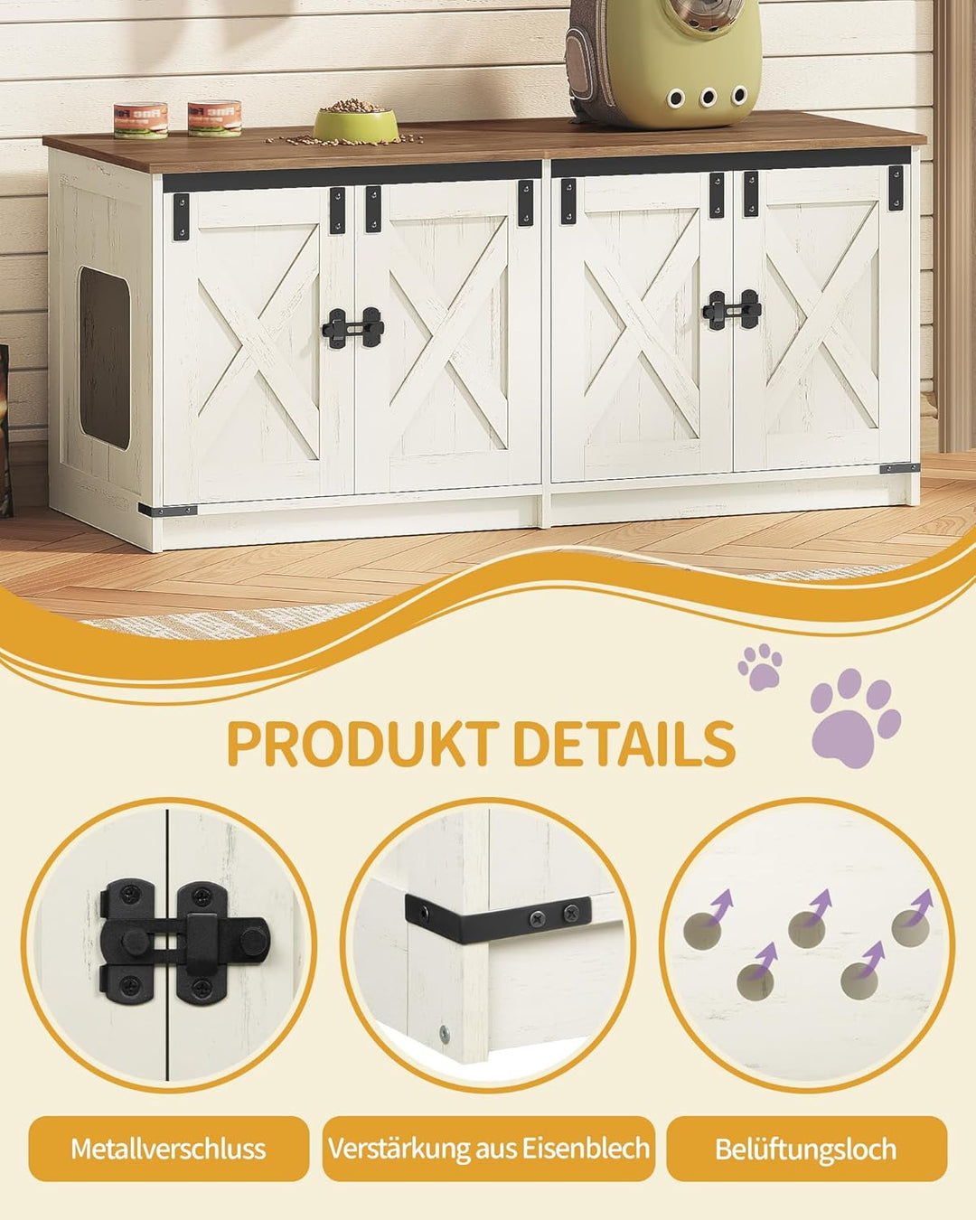 Hzuaneri Katzenschrank, Katzenklo Schrank für 2 Katzen, Versteckter Katzentoilettenschrank, Katzenha