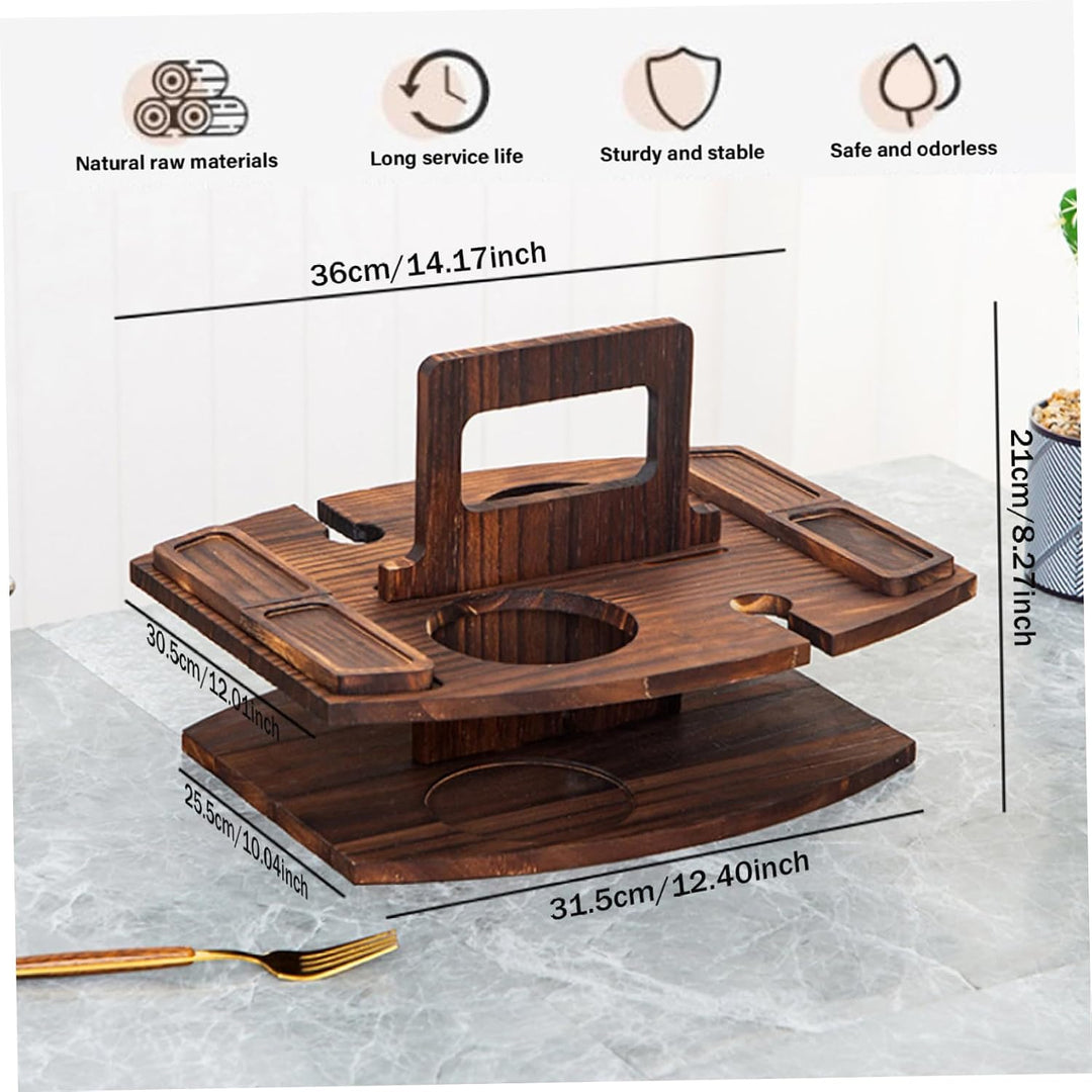 Tragbarer Picknicktisch, Holz-Picknicktisch, Abnehmbarer Wein mit 2 Glashaltern und Snack-Tablett, W