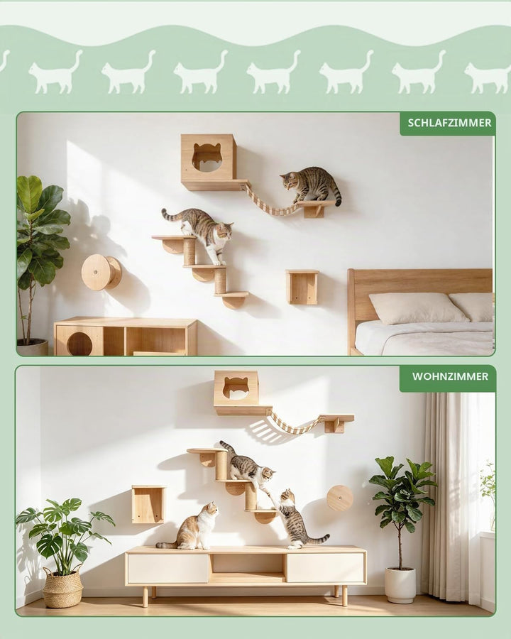 Kletterwand Katzen, 5-teilig Katzen Kletterwand mit Katzenhäusern bis 15 kg 5PCS, 5PCS