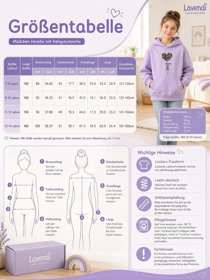 Hoodie Mädchen Kapuzenpullover Leopard Drucke Sweatshirt mit Kapuzen Casual Baumwolle Pullover Langa