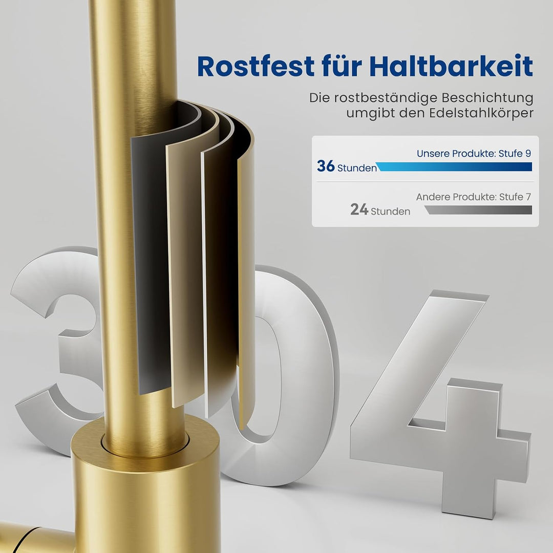 CECIPA Wasserhahn Küche Gold, 360° Drehbar Hochdruck Armatur Küche, Armatur mit Brause, Gold