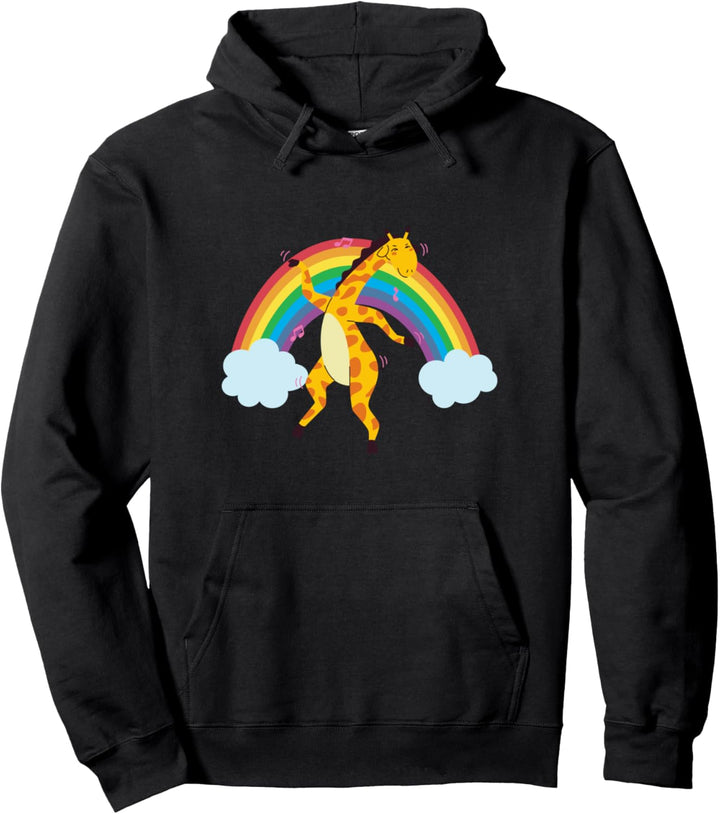 Silly Dancing Giraffe mit Musiknoten Regenbogen Wolken lustig Pullover Hoodie