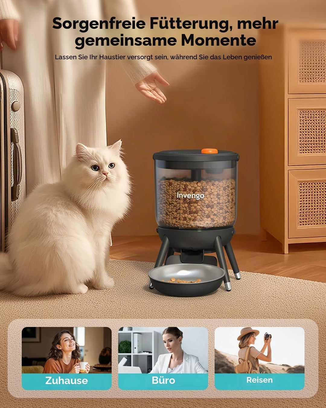 Katzenfutter Automat, Futterautomat Katze mit Zeitsteuerung, 3L Trichter, Doppelstromversorgung, Tro