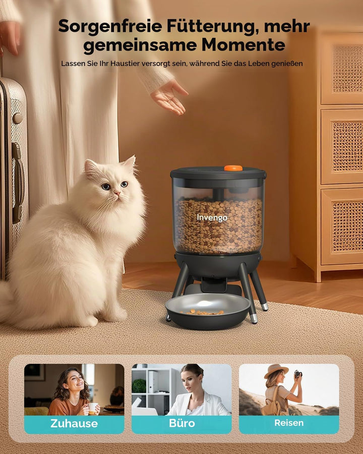 Katzenfutter Automat, Futterautomat Katze mit Zeitsteuerung, 3L Trichter, Doppelstromversorgung, Tro