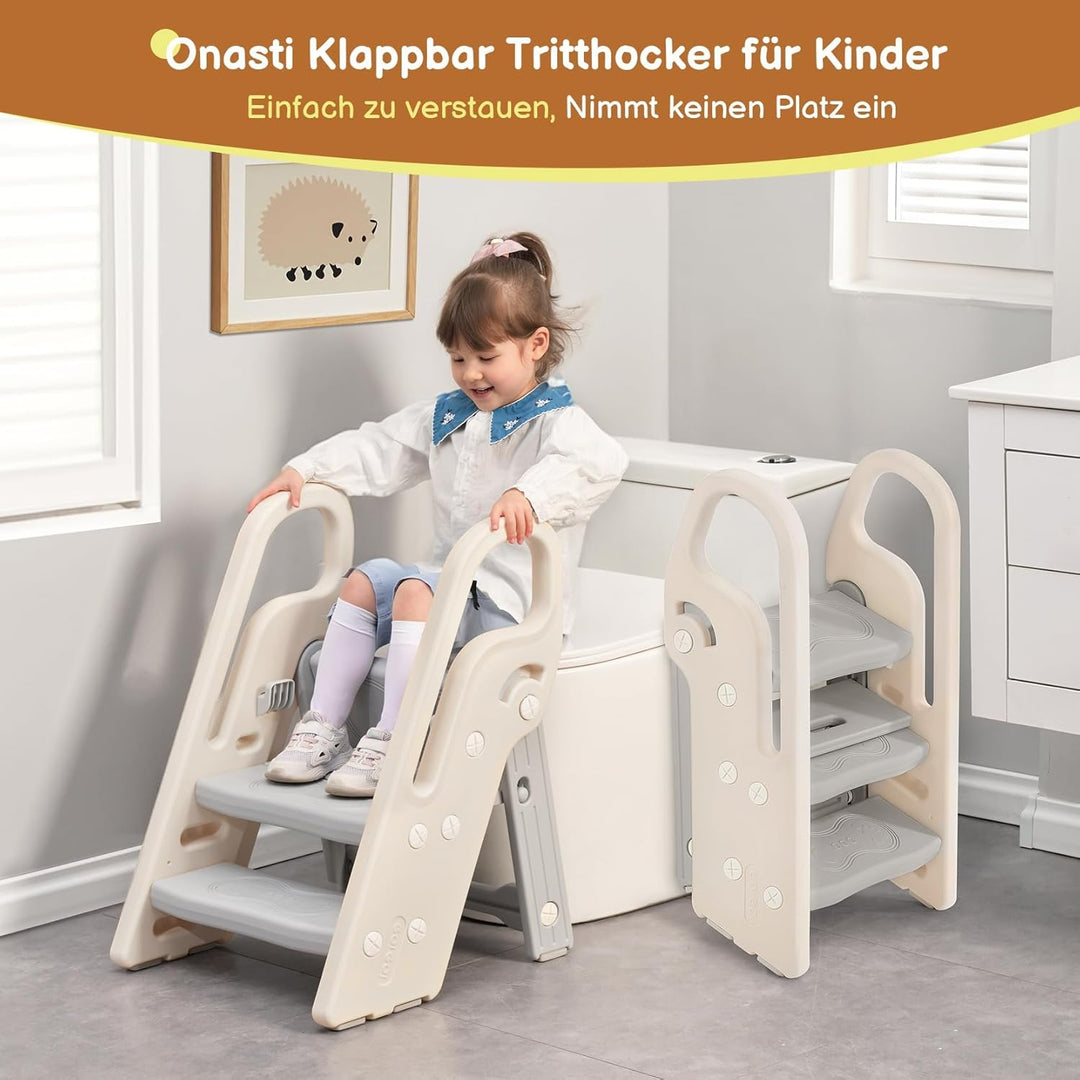 Onasti Tritthocker für Kinder, 2 Stufen - 3 Stufen Höhenverstellbar Kinderschemel, Trittschemel für