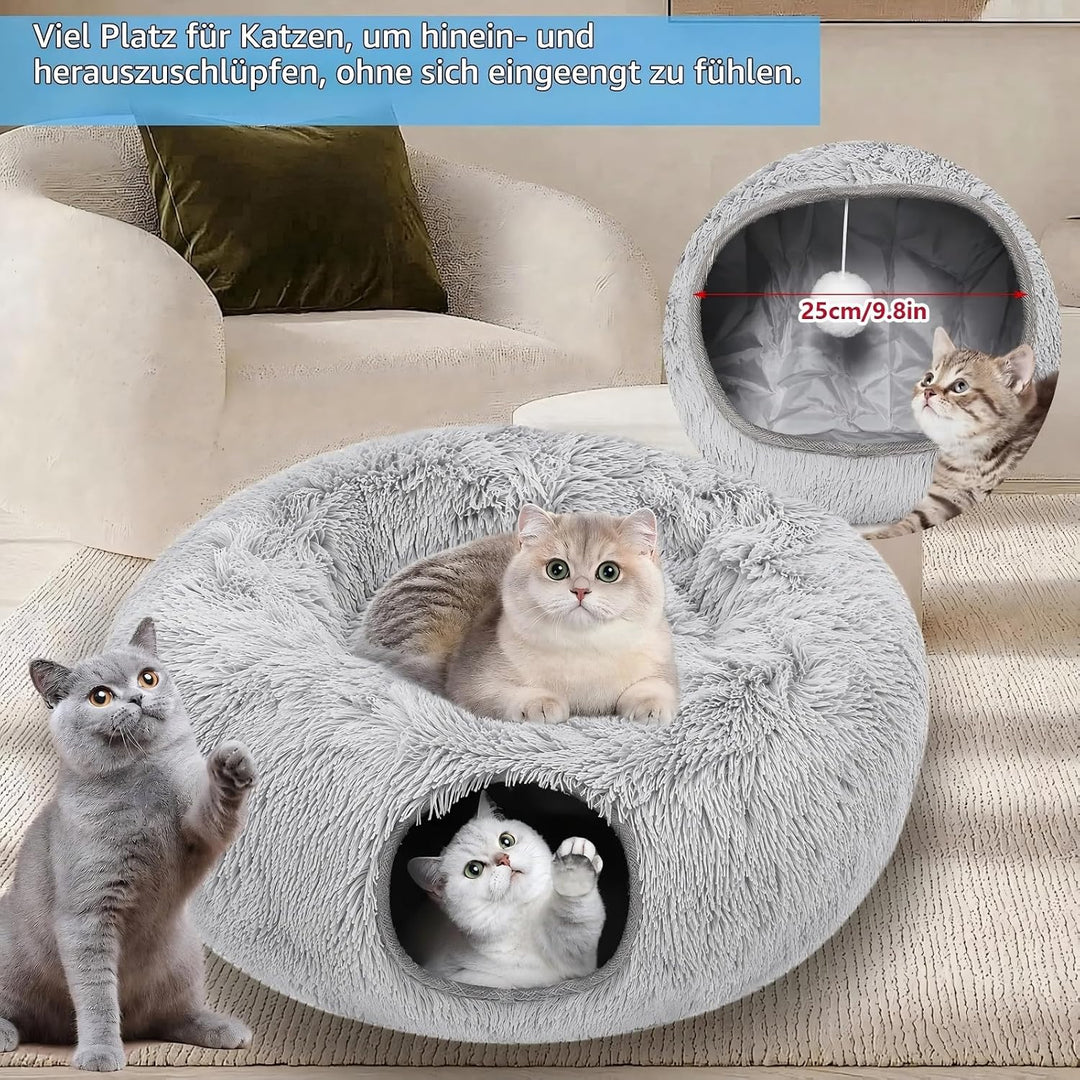 Katzentunnel, XXL Katzentunnel Grosse Katzen mit Schlafplatz &amp; Bed Weiches, mit Zwei Eingängen Katze