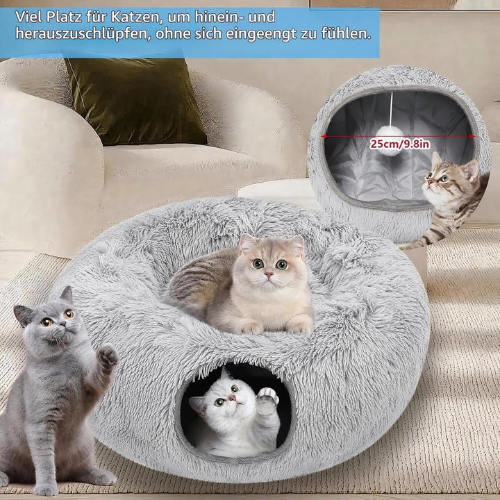 Katzentunnel, XXL Katzentunnel Grosse Katzen mit Schlafplatz &amp; Bed Weiches, mit Zwei Eingängen Katze