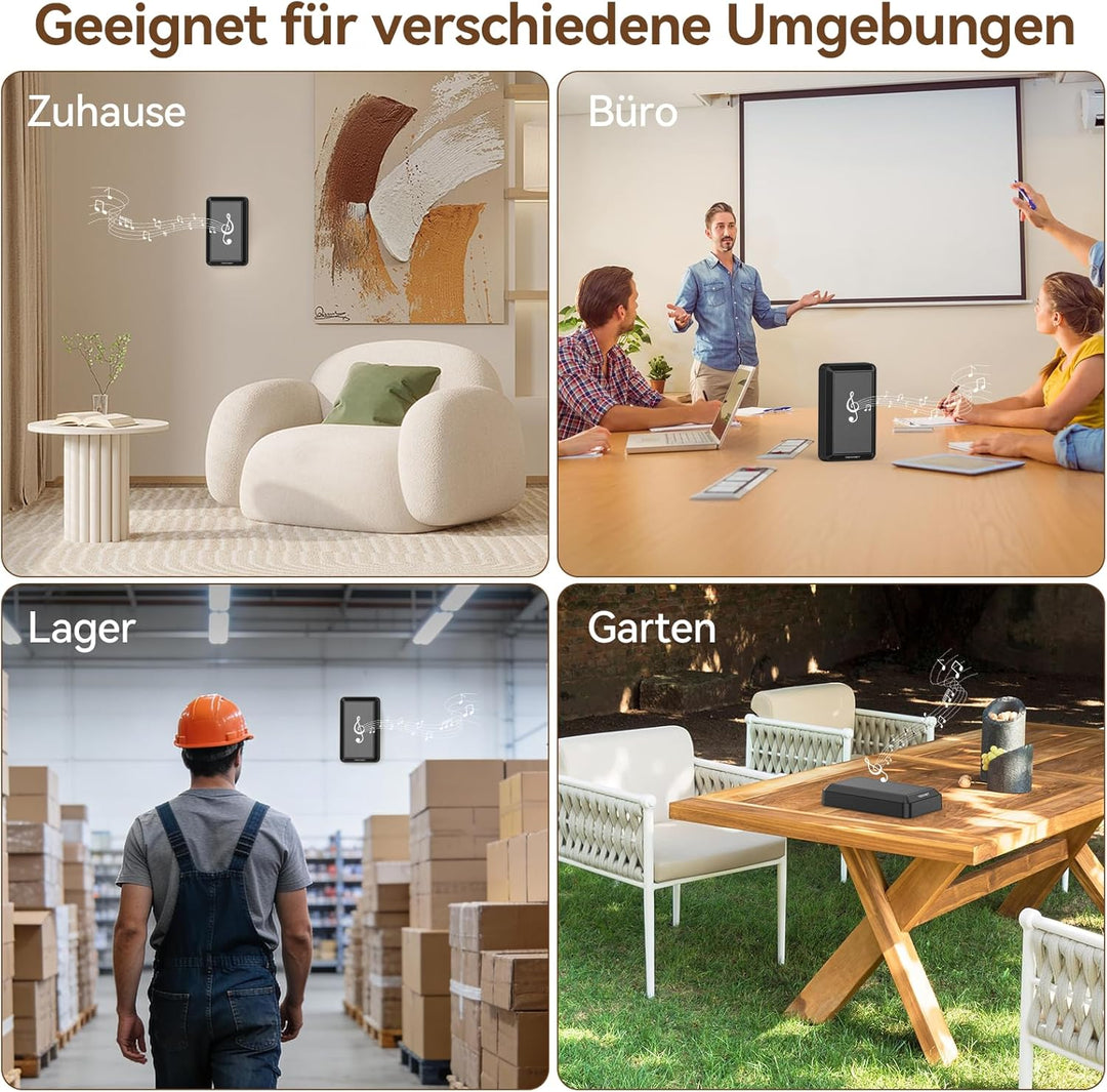 TECKNET Funkklingel, Batteriebetriebenes Lautes Kabelloses Klingel Set Schwarz, Schwarz