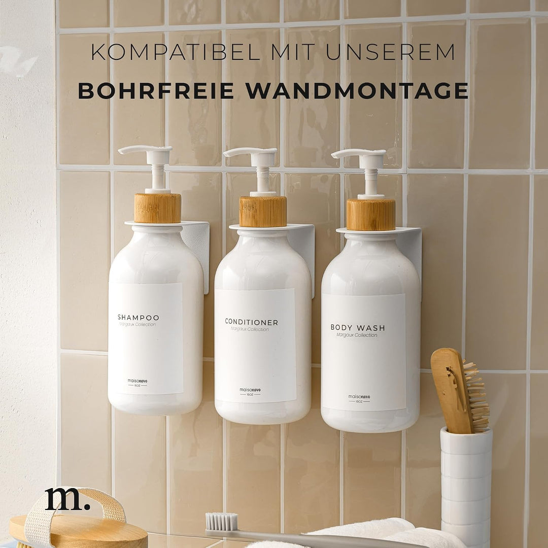 MaisoNovo Shampoo Flaschen zum befüllen - Duschgel Spender - 500 ml Set mit 3 weissen Plastikflasche