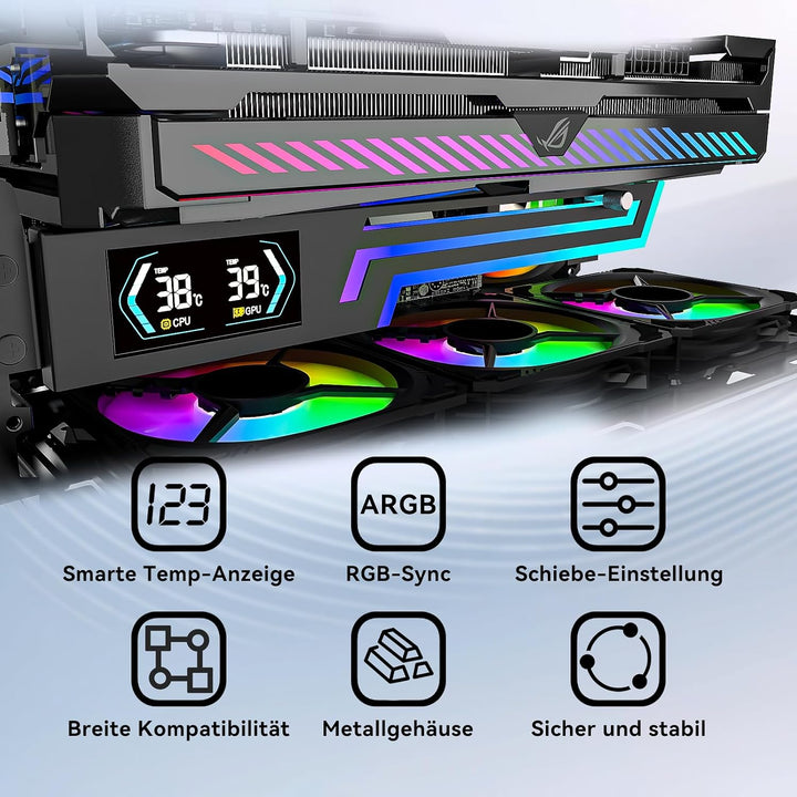 Z-X6 Grafikkarten-Halterung mit CPU-/GPU-Temperaturanzeige, Schwarz, Schwarz