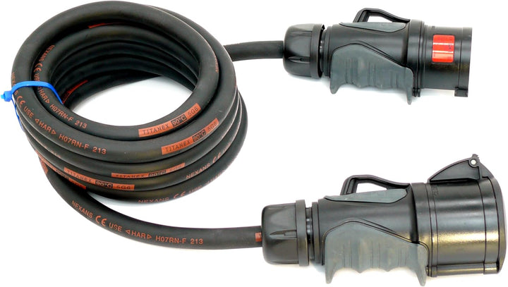 CEE Starkstromkabel (1,5m-50m) 32A Verlängerungskabel Titanex H07RN-F 5x6mm² mit schwarzem PCE Grip